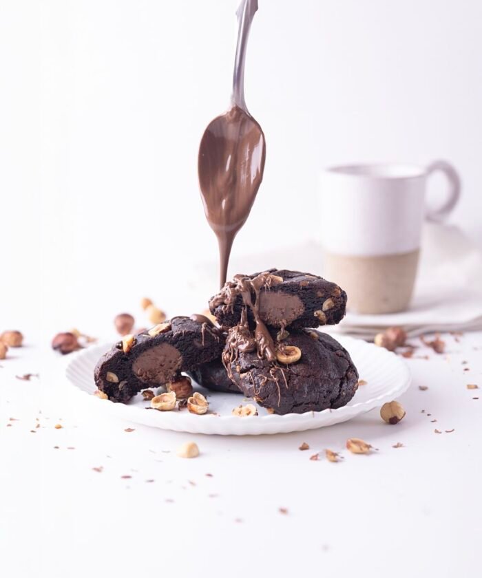 Chocolate Cookie with Nutella Filling & Hazelnuts