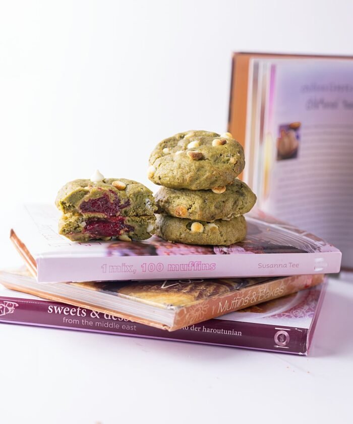 Matcha White Chocolate Cookie with Raspberry Filling
